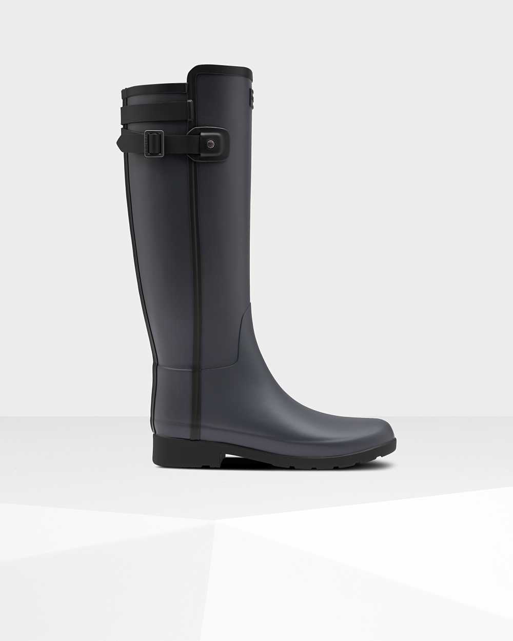 Botas De Agua Mujer - Hunter Refined Slim Fit Contrast Tall/Oscuro Negras - RBADHZ-081 - / Oscuro Ne